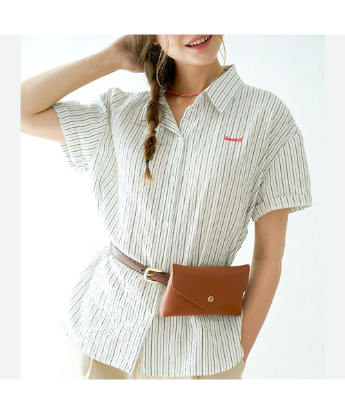 SLOWLOLLI（スローローリ）の「Accent stripe short-sleeve shirt_2 Colors（シャツ/ブラウス・レディース・スカイブルー/Cream・FREE）」の2枚目の写真