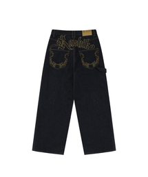 Kashiko ブラックデニム パンツ Mサイズ Kashiko】Embroied Nonfade Denim Pants Black (Kashiko/デニム