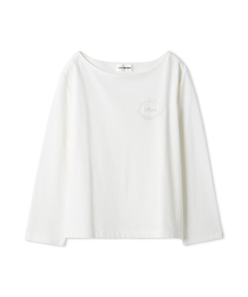 LILY BROWN(リリーブラウン)の「フラワーネームトップス(Tシャツ/カットソー・レディース・ホワイト/ネイビー/ピンク・F)」の1枚目の写真