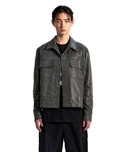 SUNDAY FRUIT MARKET(サンデーフルーツマーケット)の「COSMIC FAUX LEATHER JACKET CHARCOAL(ライダースジャケット・メンズ・その他・MEDIUM/LARGE)」の1枚目の写真