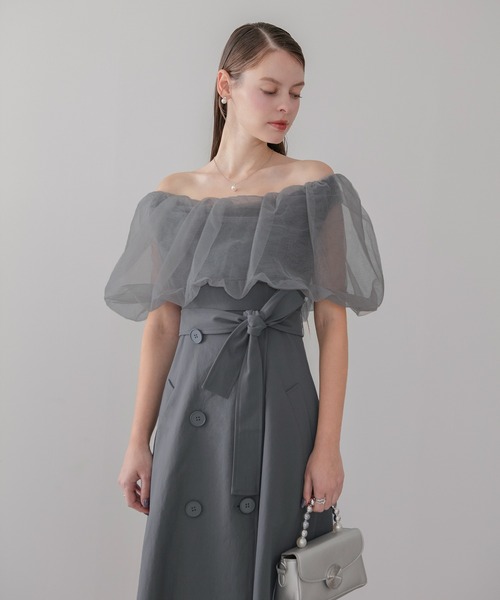 セール】【LEJA】3WAYオフショルチュールトレンチディティールワンピ