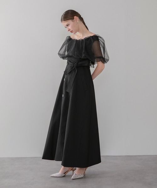 セール】【LEJA】3WAYオフショルチュールトレンチディティールワンピ