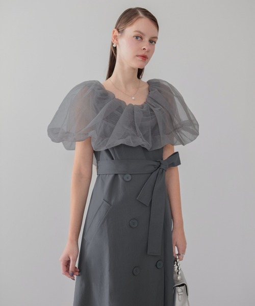 セール】【LEJA】3WAYオフショルチュールトレンチディティールワンピ