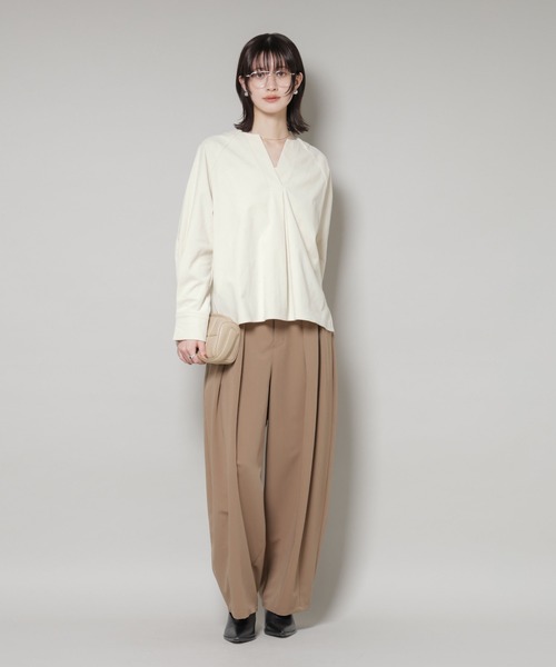 ☆りい様ご専用☆　ナノユニバース　アイボリー　長袖ブラウス　ゆったり　羽織り セール】ストレッチ起毛スキッパープルオーバーブラウス(セットアップ