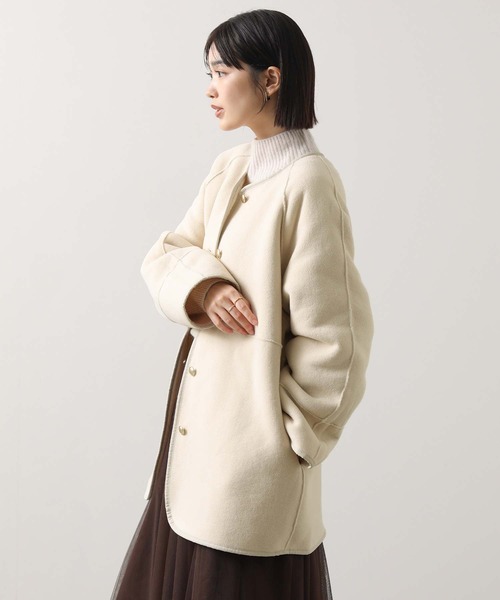 Acuta（アクータ）の「リバーシブルボアクルーネックジャケット（その他アウター・レディース・ネイビー/アイボリー・FREE）」の4枚目の写真