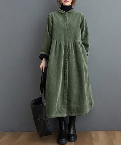 ONEP STAR（ワンピスター）の「裏起毛コーデュロイシャツワンピース（シャツワンピース・レディース・グリーン/ダークブラウン/ブラック/ブラウン・MEDIUM/LARGE/X-LARGE）」の21枚目の写真
