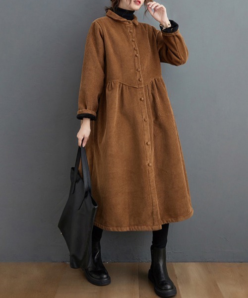 ONEP STAR（ワンピスター）の「裏起毛コーデュロイシャツワンピース（シャツワンピース・レディース・グリーン/ダークブラウン/ブラック/ブラウン・MEDIUM/LARGE/X-LARGE）」の15枚目の写真