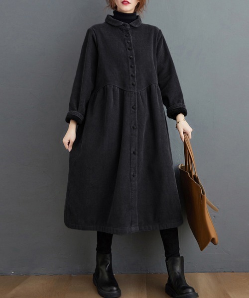 ONEP STAR（ワンピスター）の「裏起毛コーデュロイシャツワンピース（シャツワンピース・レディース・グリーン/ダークブラウン/ブラック/ブラウン・MEDIUM/LARGE/X-LARGE）」の7枚目の写真