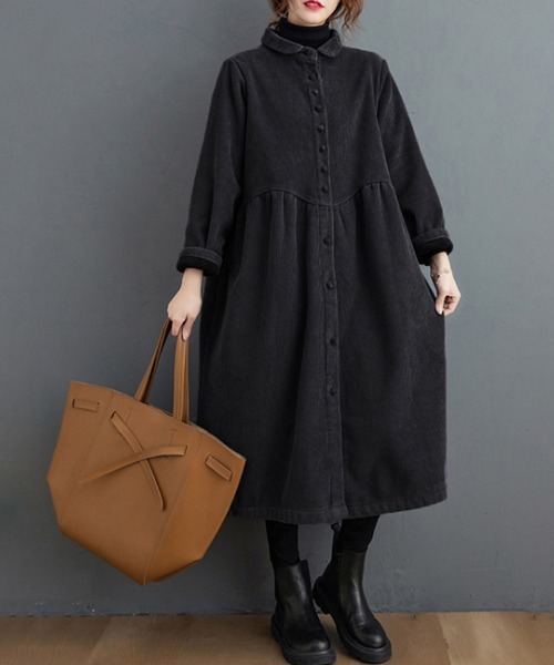 ONEP STAR（ワンピスター）の「裏起毛コーデュロイシャツワンピース（シャツワンピース・レディース・グリーン/ダークブラウン/ブラック/ブラウン・MEDIUM/LARGE/X-LARGE）」の10枚目の写真