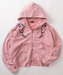 RESHAM（レーシャム）の「【82】ケミカル加工 トライバル刺繍 ショート丈 ジップパーカー/裏毛/ダブルジップ/メンズ/レディース/ユニセックス（パーカー）」