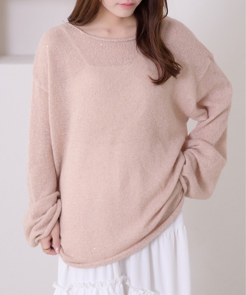 apres jour clair(アプレジュールクレア)の「【apres jour clair】オーバーサイズスパンコールラメシアーニット(ニット/セーター・レディース・クリーム/ベージュ/ピンクベージュ・X-LARGE/フリー)」の6枚目の写真