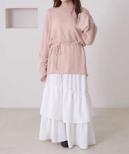 apres jour clair(アプレジュールクレア)の「【apres jour clair】オーバーサイズスパンコールラメシアーニット(ニット/セーター・レディース・クリーム/ベージュ/ピンクベージュ・X-LARGE/フリー)」の8枚目の写真