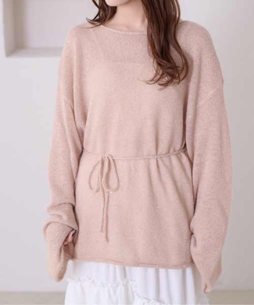 apres jour clair(アプレジュールクレア)の「【apres jour clair】オーバーサイズスパンコールラメシアーニット(ニット/セーター・レディース・クリーム/ベージュ/ピンクベージュ・X-LARGE/フリー)」の5枚目の写真