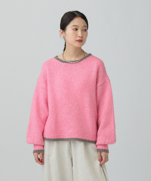 LEPSIM（レプシィム）の「3ゲージ配色ショートプルオーバー　637998（ニット/セーター・レディース・ベージュ/ピンク/チャコールグレー/ライトブルー・FREE）」の4枚目の写真