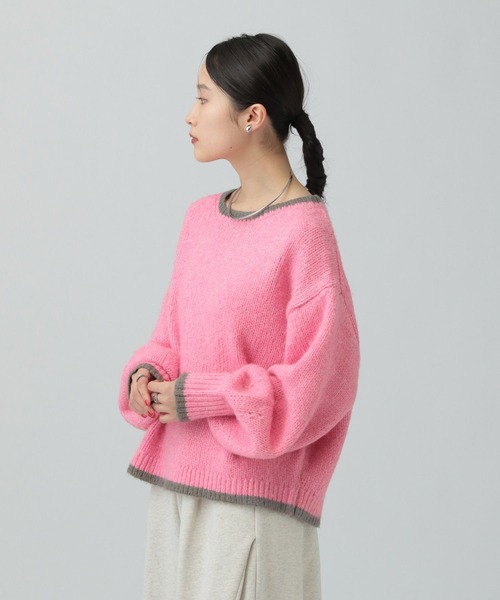 LEPSIM（レプシィム）の「3ゲージ配色ショートプルオーバー　637998（ニット/セーター・レディース・ベージュ/ピンク/チャコールグレー/ライトブルー・FREE）」の10枚目の写真