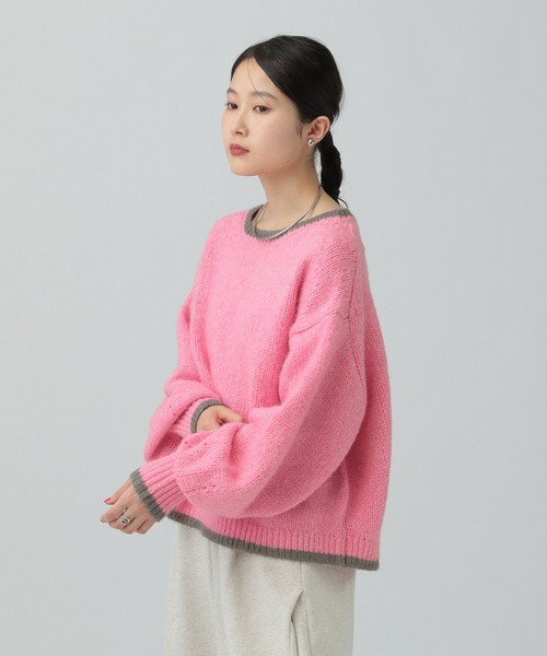 LEPSIM（レプシィム）の「3ゲージ配色ショートプルオーバー　637998（ニット/セーター・レディース・ベージュ/ピンク/チャコールグレー/ライトブルー・FREE）」の11枚目の写真