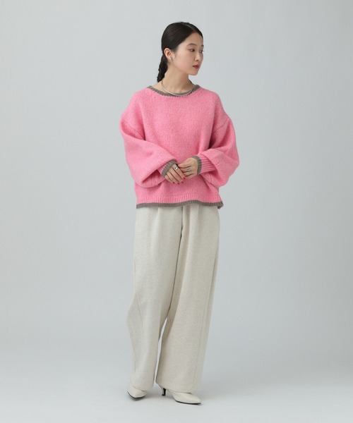 LEPSIM（レプシィム）の「3ゲージ配色ショートプルオーバー　637998（ニット/セーター・レディース・ベージュ/ピンク/チャコールグレー/ライトブルー・FREE）」の12枚目の写真