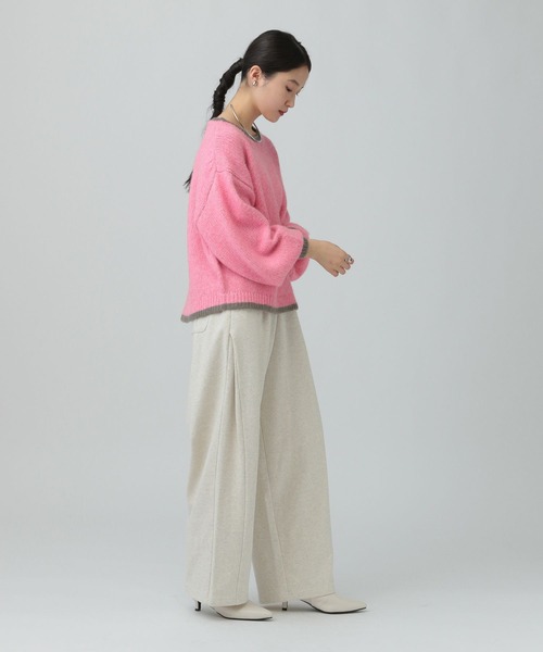 LEPSIM（レプシィム）の「3ゲージ配色ショートプルオーバー　637998（ニット/セーター・レディース・ベージュ/ピンク/チャコールグレー/ライトブルー・FREE）」の14枚目の写真