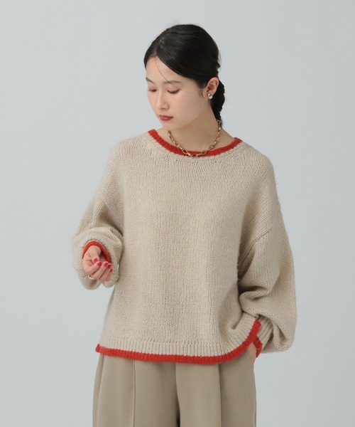 LEPSIM（レプシィム）の「3ゲージ配色ショートプルオーバー　637998（ニット/セーター・レディース・ベージュ/ピンク/チャコールグレー/ライトブルー・FREE）」の16枚目の写真