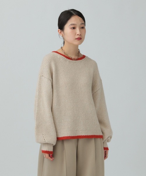 LEPSIM（レプシィム）の「3ゲージ配色ショートプルオーバー　637998（ニット/セーター・レディース・ベージュ/ピンク/チャコールグレー/ライトブルー・FREE）」の17枚目の写真