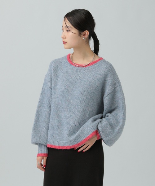 LEPSIM（レプシィム）の「3ゲージ配色ショートプルオーバー　637998（ニット/セーター・レディース・ベージュ/ピンク/チャコールグレー/ライトブルー・FREE）」の21枚目の写真