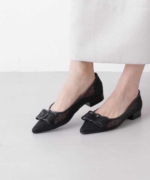 NANO universe（ナノユニバース）の「ドットフロッキーリボンパンプス（パンプス・レディース・ブラック/ベージュ・38/37/36）」の2枚目の写真