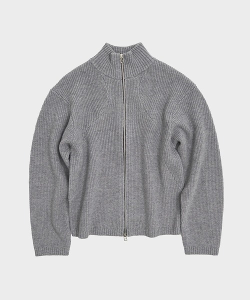CONZ(コンズ)の「STAND FULL ZIP KNIT/ドライバーズニット/カッティング/CONZ/NVRFRGT(ニット/セーター・メンズ・ブラック/ダークグレー・1/2/3)」の1枚目の写真