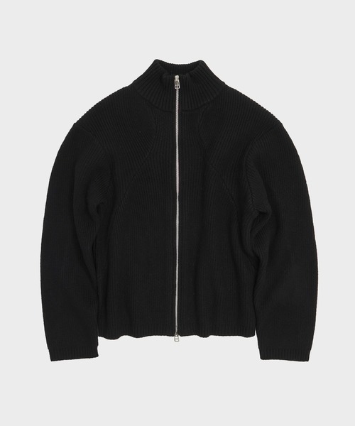 CONZ(コンズ)の「STAND FULL ZIP KNIT/ドライバーズニット/カッティング/CONZ/NVRFRGT(ニット/セーター・メンズ・ブラック/ダークグレー・1/2/3)」の2枚目の写真