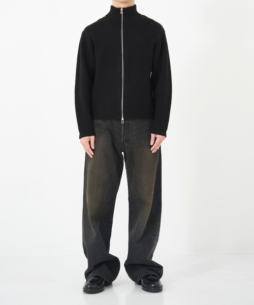 CONZ(コンズ)の「STAND FULL ZIP KNIT/ドライバーズニット/カッティング/CONZ/NVRFRGT(ニット/セーター・メンズ・ブラック/ダークグレー・1/2/3)」の3枚目の写真