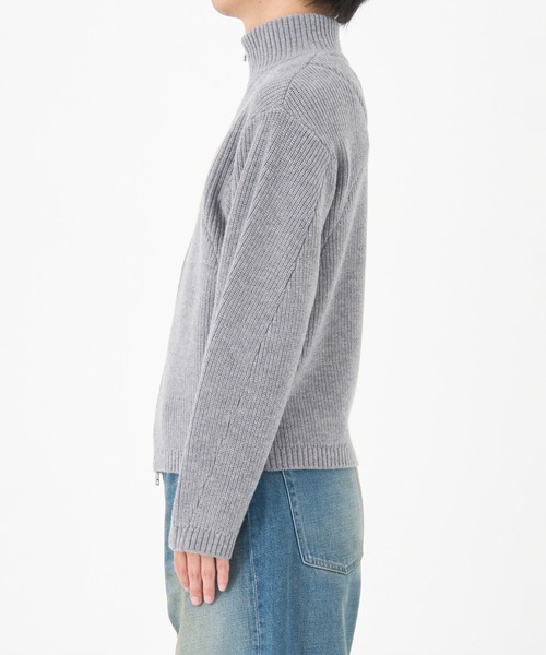 CONZ(コンズ)の「STAND FULL ZIP KNIT/ドライバーズニット/カッティング/CONZ/NVRFRGT(ニット/セーター・メンズ・ブラック/ダークグレー・1/2/3)」の13枚目の写真