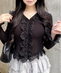 INGNI | フリルレースドッキングリブニットカーディガン(カーディガン/ボレロ)