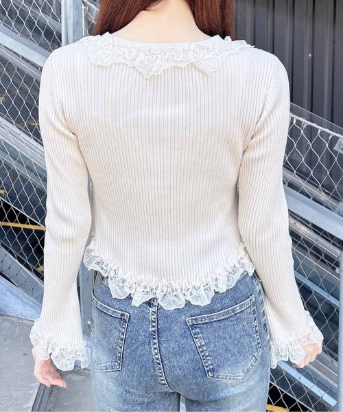 INGNI（イング）の「フリルレースドッキングリブニットカーディガン（カーディガン/ボレロ・レディース・ブラック/アイボリー/グレー・M）」の14枚目の写真