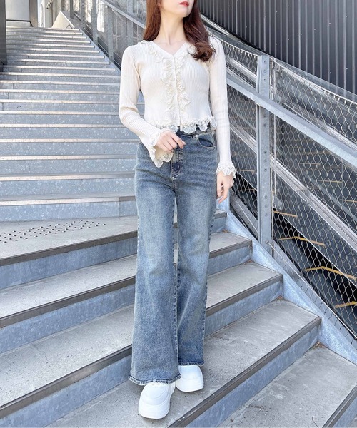 INGNI（イング）の「フリルレースドッキングリブニットカーディガン（カーディガン/ボレロ・レディース・ブラック/アイボリー/グレー・M）」の15枚目の写真