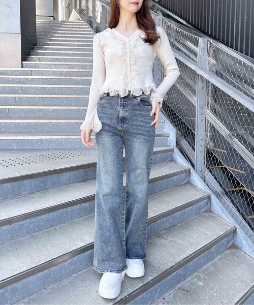 INGNI（イング）の「フリルレースドッキングリブニットカーディガン（カーディガン/ボレロ・レディース・ブラック/アイボリー/グレー・M）」の16枚目の写真