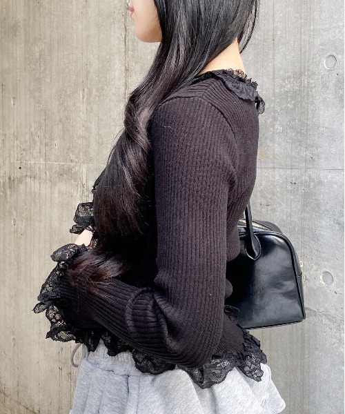 INGNI（イング）の「フリルレースドッキングリブニットカーディガン（カーディガン/ボレロ・レディース・ブラック/アイボリー/グレー・M）」の20枚目の写真