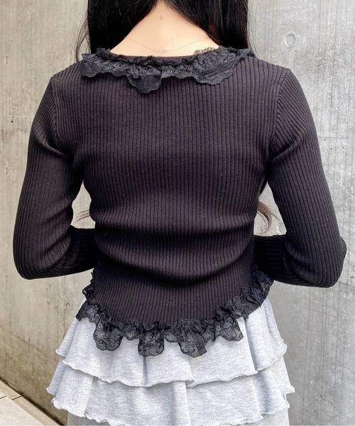 INGNI（イング）の「フリルレースドッキングリブニットカーディガン（カーディガン/ボレロ・レディース・ブラック/アイボリー/グレー・M）」の21枚目の写真