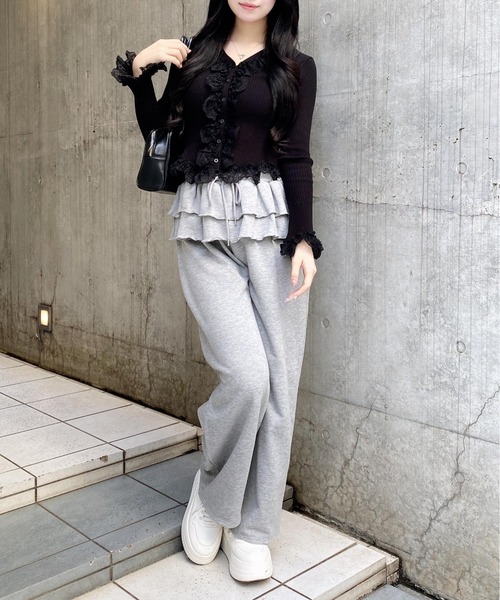 INGNI（イング）の「フリルレースドッキングリブニットカーディガン（カーディガン/ボレロ・レディース・ブラック/アイボリー/グレー・M）」の22枚目の写真