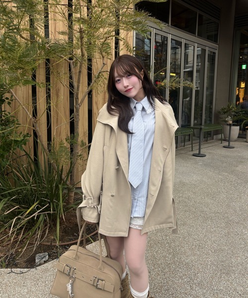 mellowneon(メロウネオン)の「2wayスタンドカラーショートトレンチコート(トレンチコート・レディース・ベージュ・FREE)」の18枚目の写真