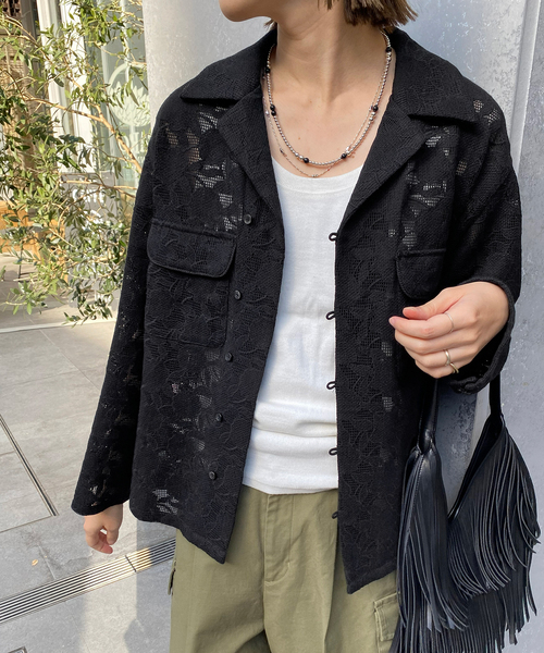 SLOBE IENA(スローブイエナ)の「ブロイダーレースオープンカラーシャツ(シャツ/ブラウス・レディース・ブラック/アイボリー・FREE)」の15枚目の写真