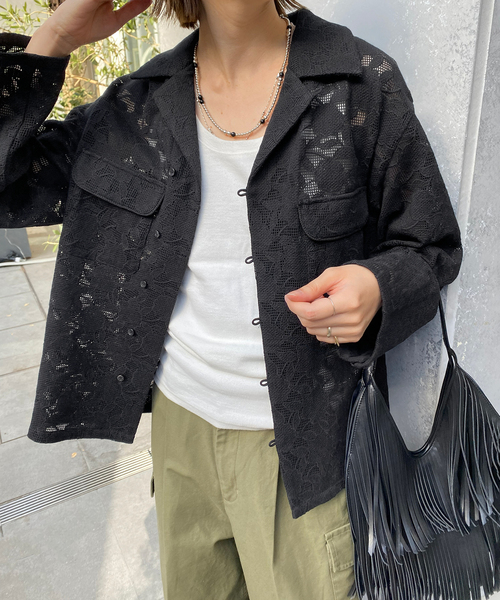 SLOBE IENA(スローブイエナ)の「ブロイダーレースオープンカラーシャツ(シャツ/ブラウス・レディース・ブラック/アイボリー・FREE)」の16枚目の写真