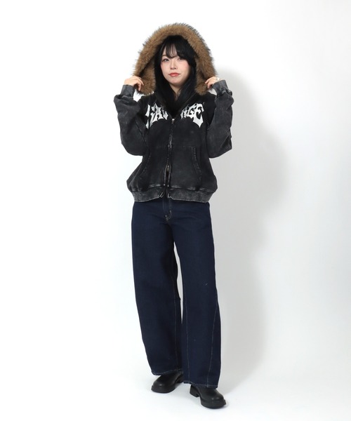 Salong hameu（サロン ハミュー）の「ファー脱着可能 グランジロゴ フード ダブルジップ スウェットパーカー/韓国ストリート/ユニセックス（パーカー・メンズ・ブラック・L/M）」の22枚目の写真