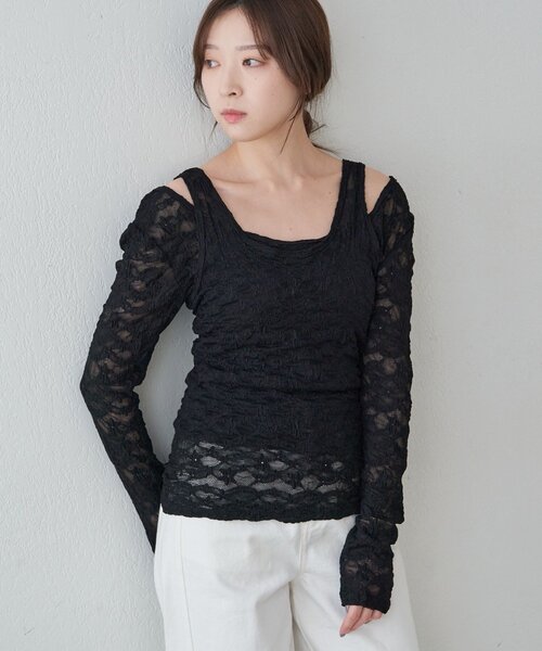 SHENERY（シーナリー）の「レースレイヤードカットソー（Tシャツ/カットソー・レディース・ホワイト/ブラック・FREE）」の2枚目の写真