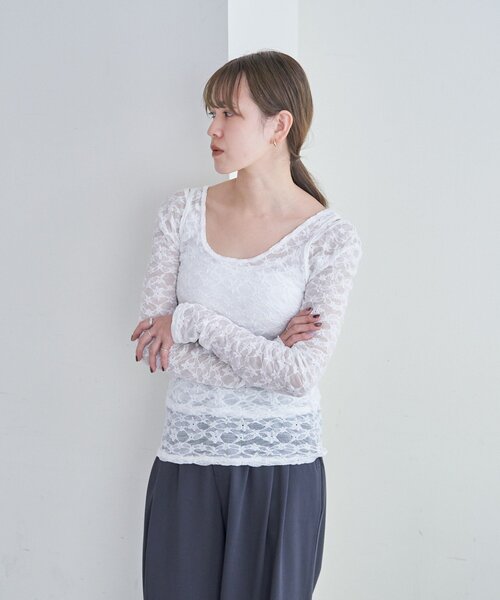SHENERY（シーナリー）の「レースレイヤードカットソー（Tシャツ/カットソー・レディース・ホワイト/ブラック・FREE）」の3枚目の写真