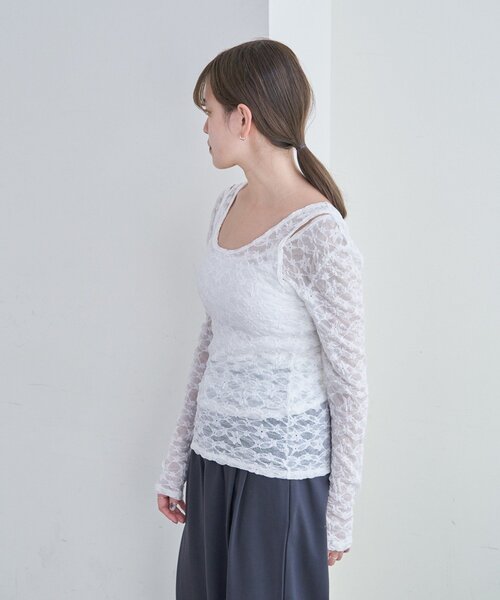 SHENERY（シーナリー）の「レースレイヤードカットソー（Tシャツ/カットソー・レディース・ホワイト/ブラック・FREE）」の4枚目の写真