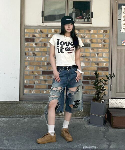 CARGOBROS FOR WOMAN(カーゴブロスフォーウィメン)の「ヴィンテージハートフラッグショート半袖Tシャツ(ソリッドチャコール)(Tシャツ/カットソー・レディース・その他・FREE)」の12枚目の写真