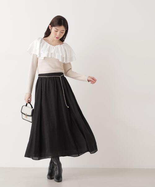 PROPORTION BODY DRESSING(プロポーションボディドレッシング)の「チェーン付きギャザースカート / 1216120203(スカート・レディース・ピンク/ホワイト系その他/ブラック・MEDIUM/P/S)」の1枚目の写真