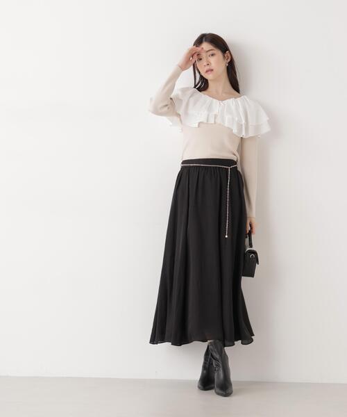 PROPORTION BODY DRESSING(プロポーションボディドレッシング)の「チェーン付きギャザースカート / 1216120203(スカート・レディース・ピンク/ホワイト系その他/ブラック・MEDIUM/P/S)」の4枚目の写真