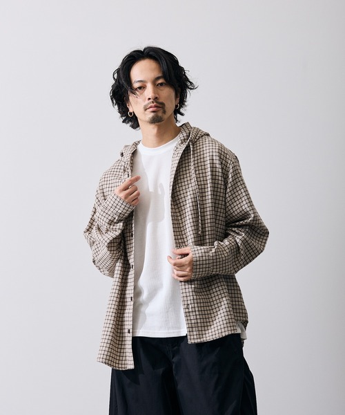 improves（インプローブス）の「チェック柄 シャツパーカー（シャツ/ブラウス・メンズ・ホワイト系/ブラック/ブルー/ベージュ系/ブラウン/ブルー系・MEDIUM/LARGE）」の5枚目の写真