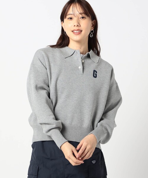 Grand PARK（グランドパーク）の「Gロゴ スエットライク ポロニット（ニット/セーター・レディース・クリーム/レッド/ライトグレー・FREE）」の2枚目の写真