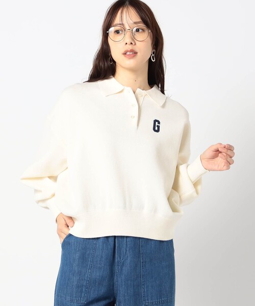 Grand PARK（グランドパーク）の「Gロゴ スエットライク ポロニット（ニット/セーター・レディース・クリーム/レッド/ライトグレー・FREE）」の3枚目の写真